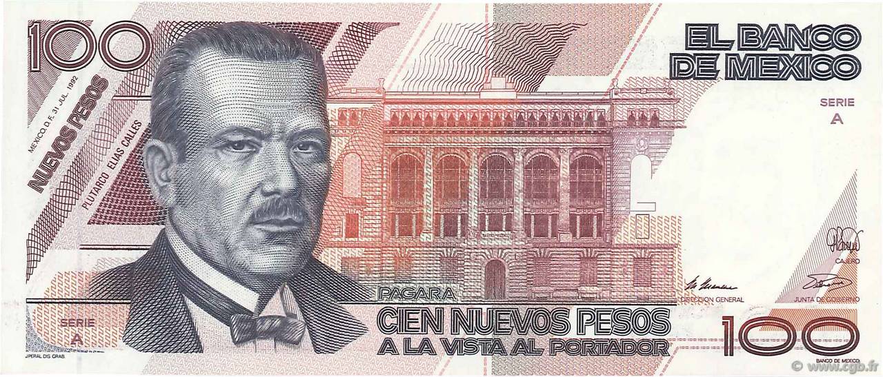 100 Nuevos Pesos MEXICO  1992 P.098 UNC-