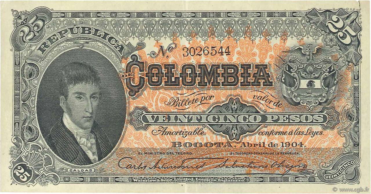 25 Pesos COLOMBIA  1904 P.313 XF