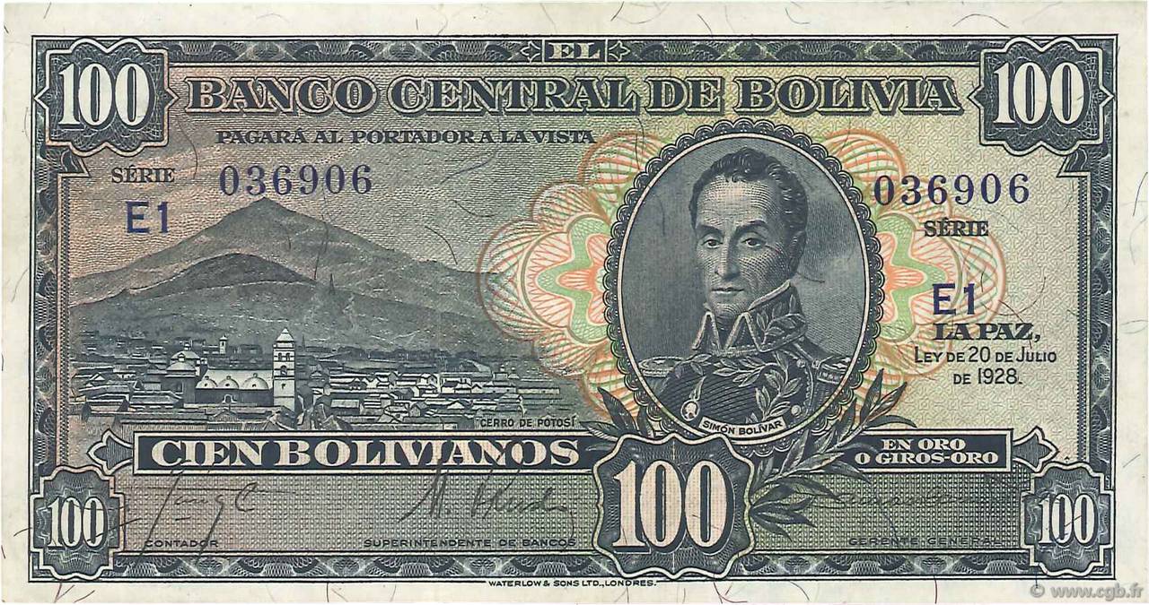 100 Bolivianos BOLIVIEN  1928 P.133 VZ+