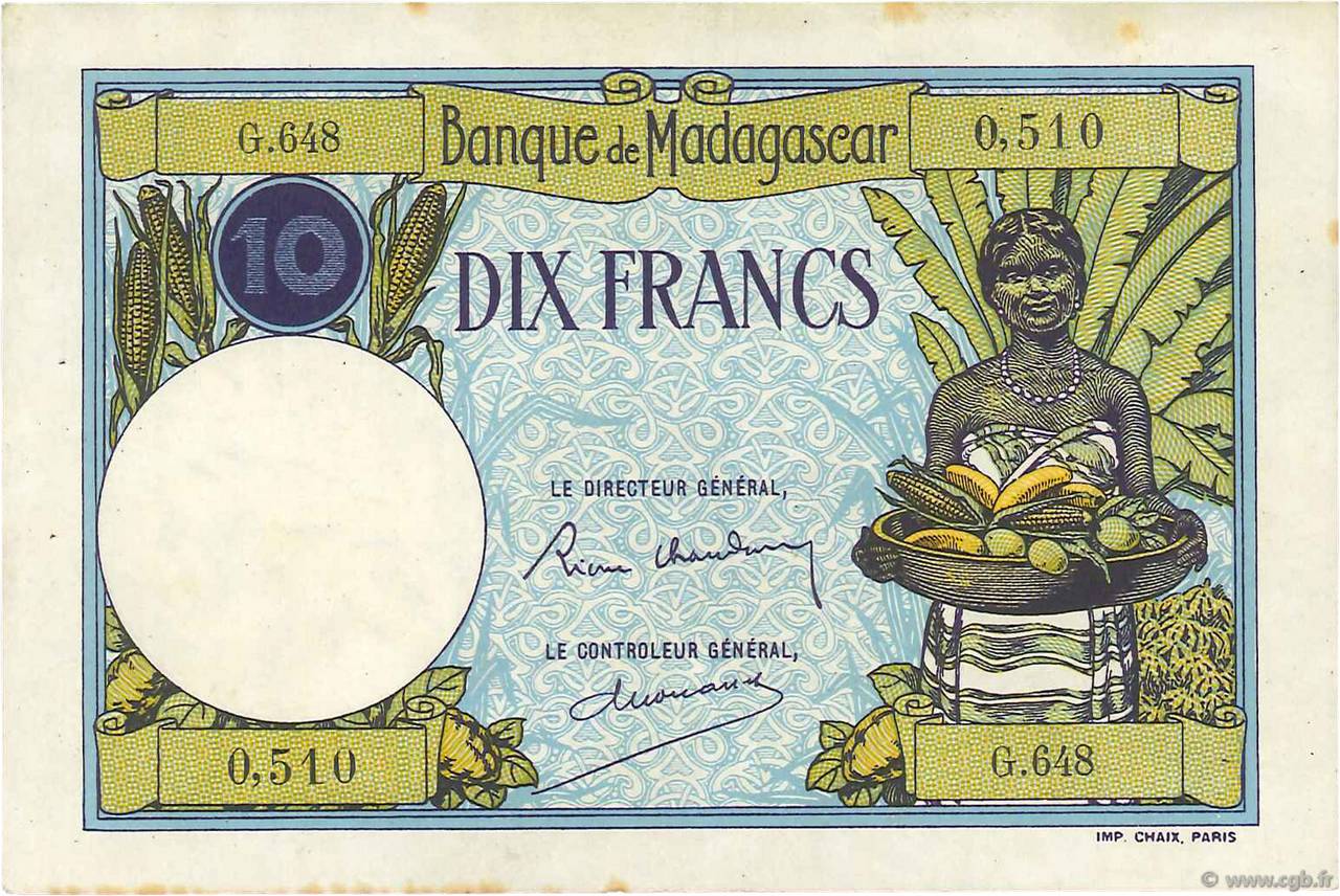 10 Francs MADAGASKAR  1937 P.036 VZ