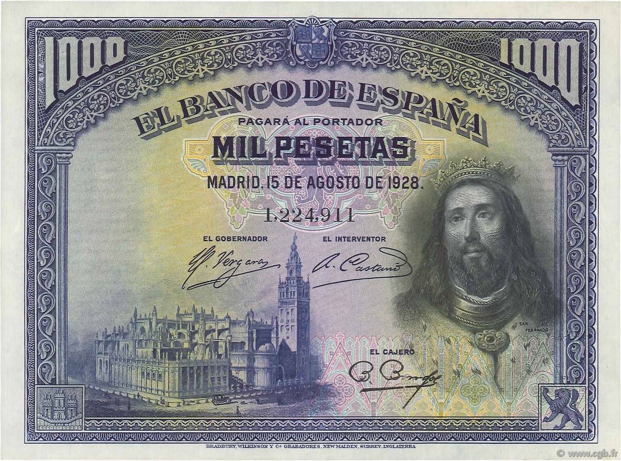 1000 Pesetas SPAIN  1928 P.078a AU-