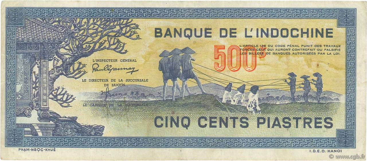 500 Piastres bleu FRENCH INDOCHINA  1944 P.068 VF