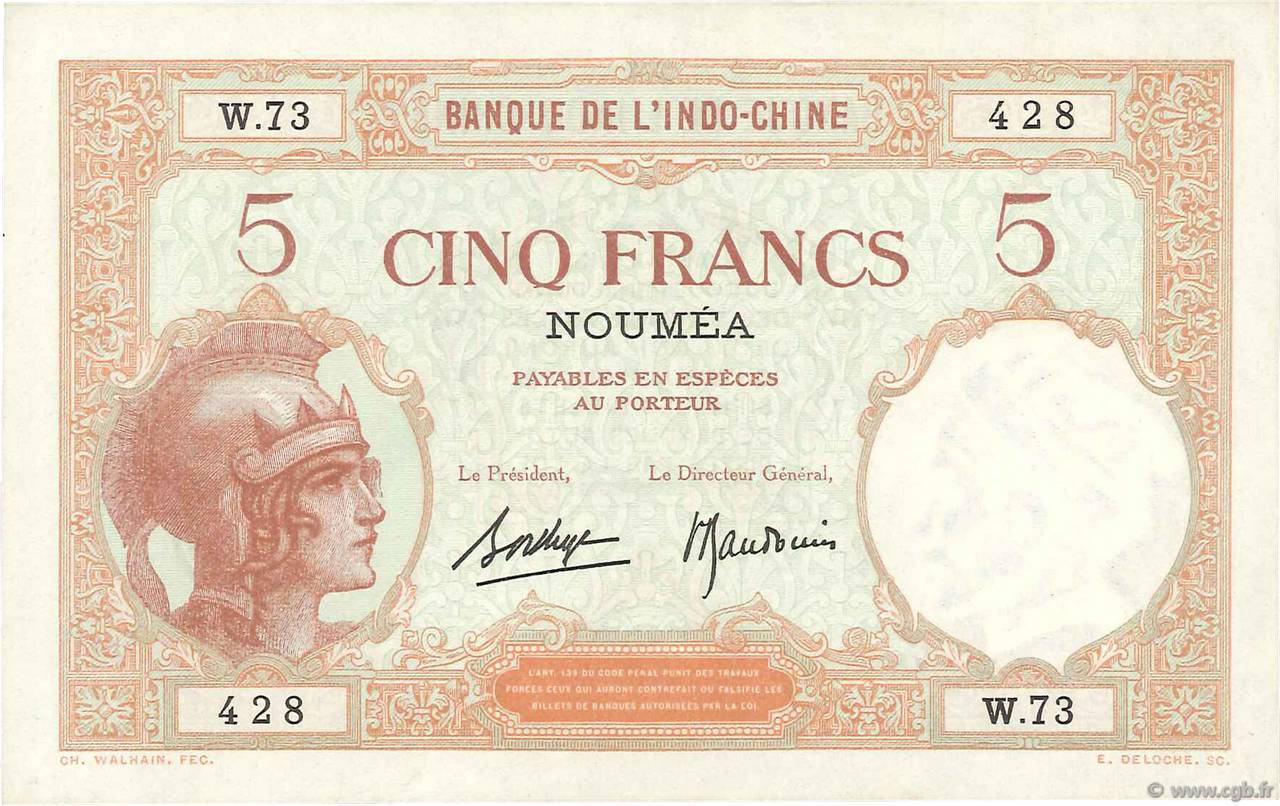 5 Francs NOUVELLE CALÉDONIE  1940 P.36b XF