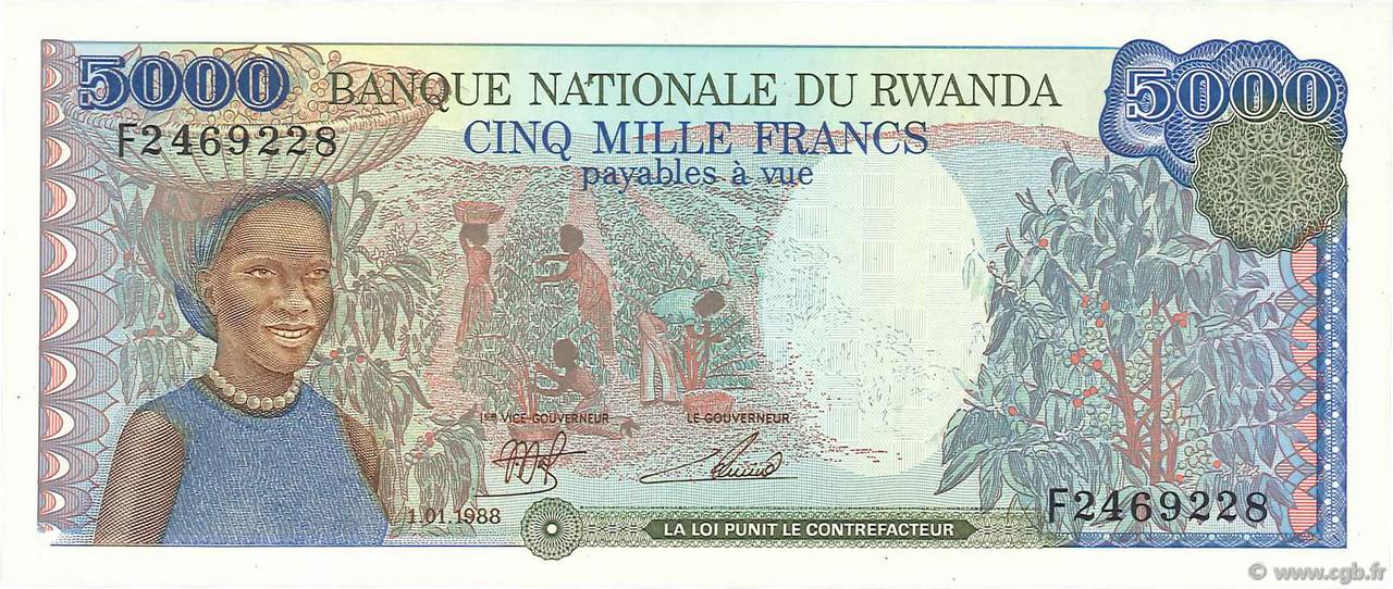 5000 Francs RUANDA  1988 P.22 ST