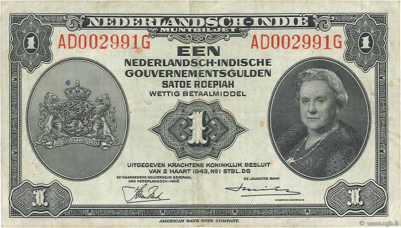 1 Gulden INDIE OLANDESI  1943 P.111a q.SPL