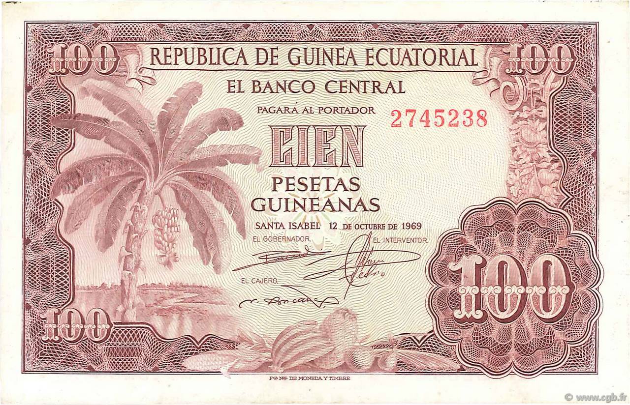 100 Pesetas Guineanas ÄQUATORIALGUINEA  1969 P.01 VZ