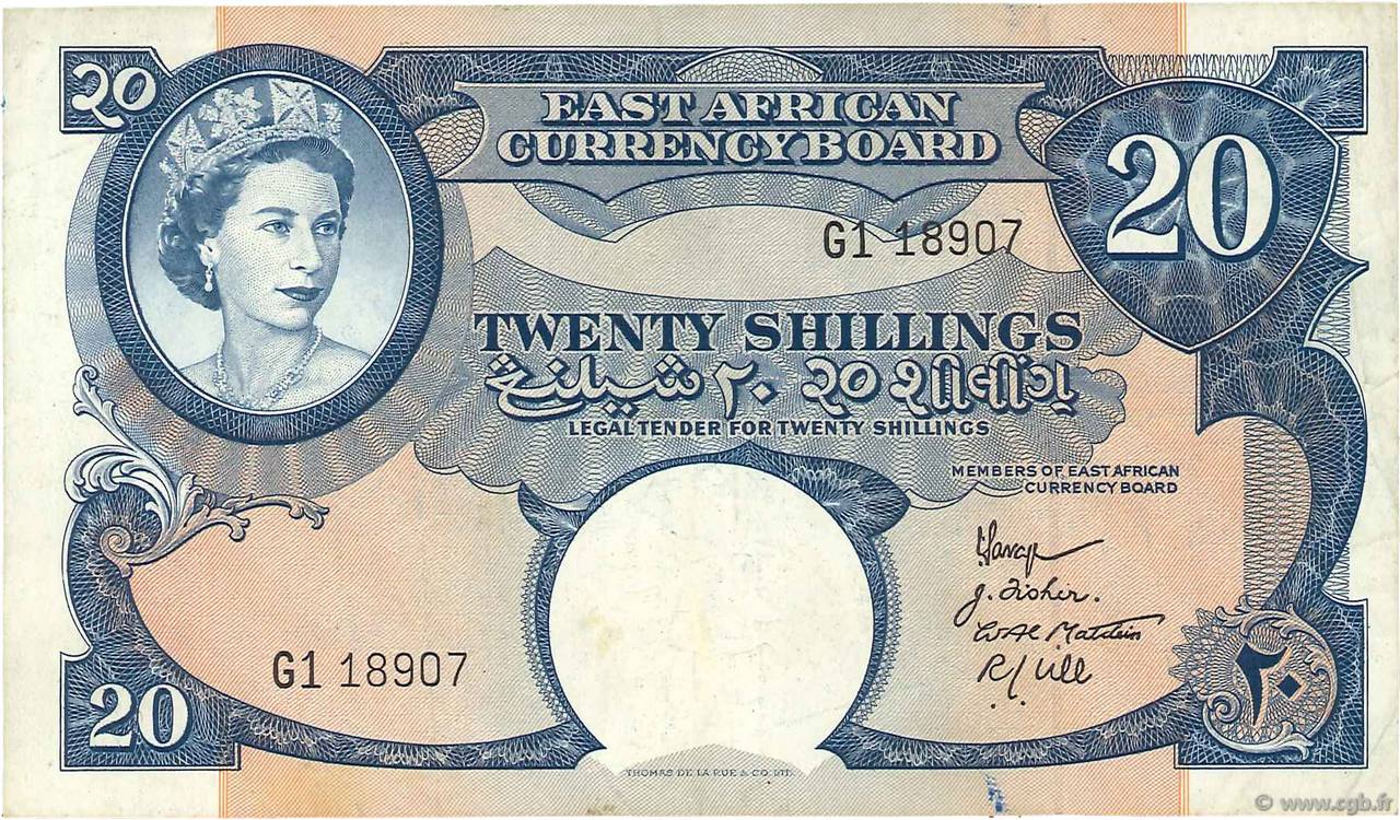 20 Shillings ÁFRICA ORIENTAL BRITÁNICA  1958 P.39 MBC