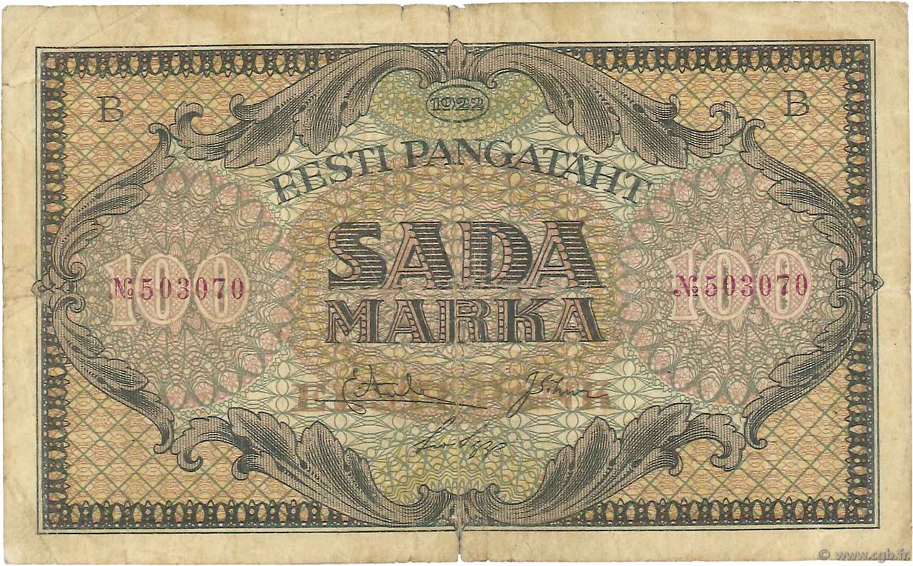 100 Marka ESTONIA  1922 P.58a MB
