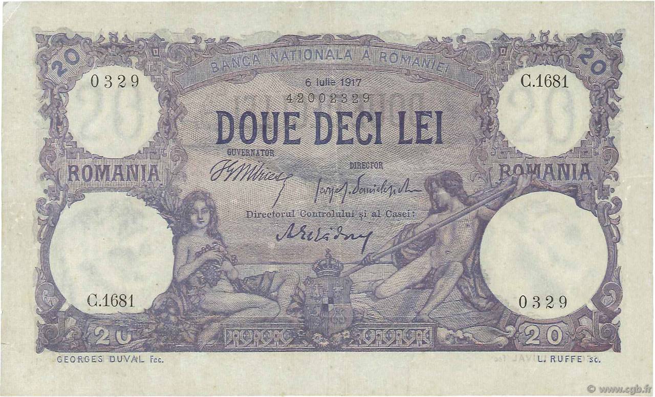 20 Lei ROMANIA  1917 P.020 q.SPL