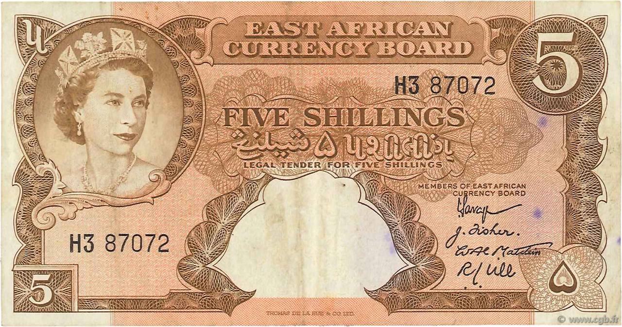 5 Shillings EAST AFRICA (BRITISH)  1958 P.37 VF
