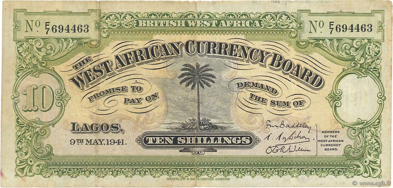 10 Shillings BRITISH WEST AFRICA  1941 P.07b F+