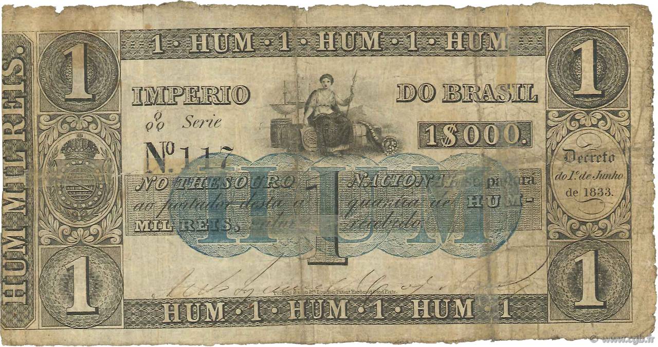 1 Mil Reis BRASIL  1860 P.A219 RC+