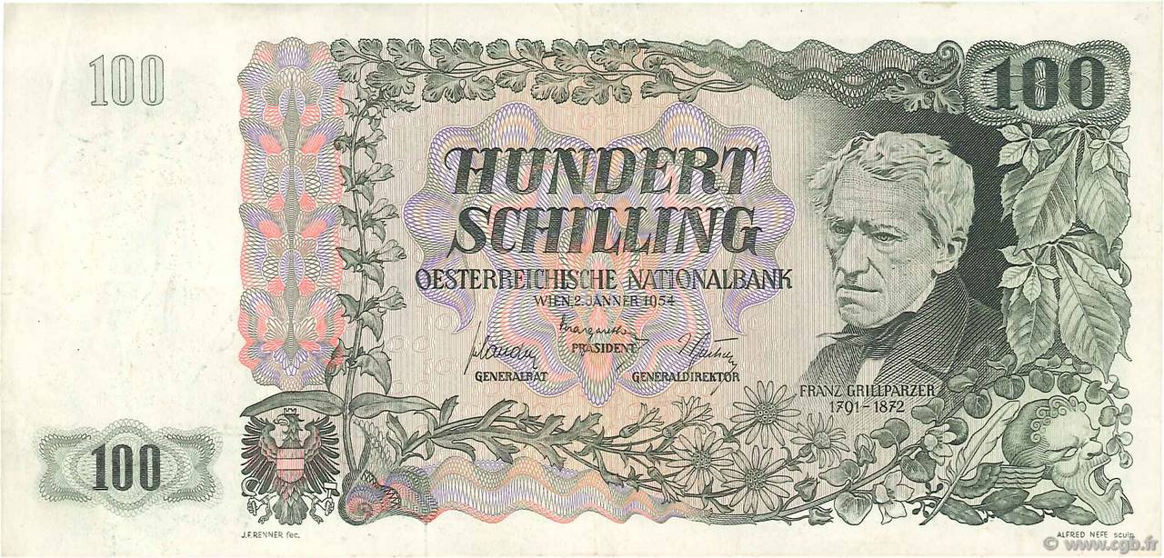 100 Schilling AUSTRIA  1954 P.133 VF+