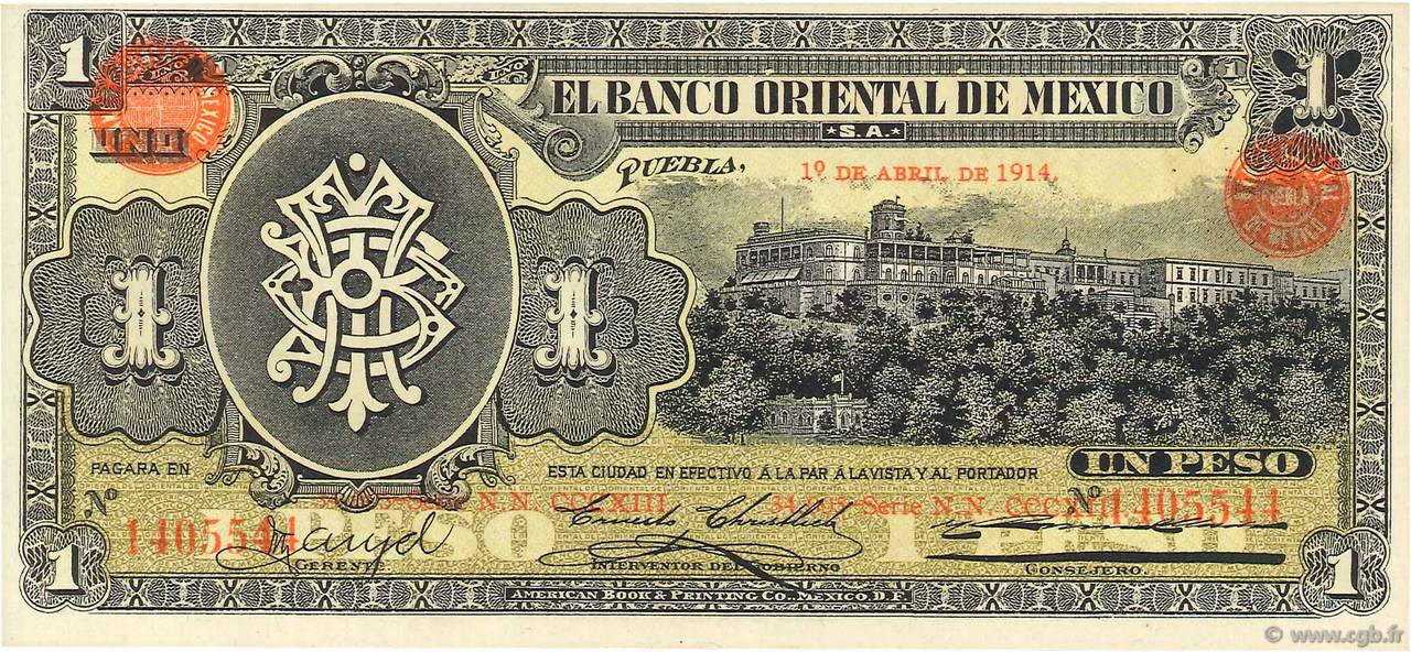 1 Peso MEXICO Puebla 1914 PS.0388a fST