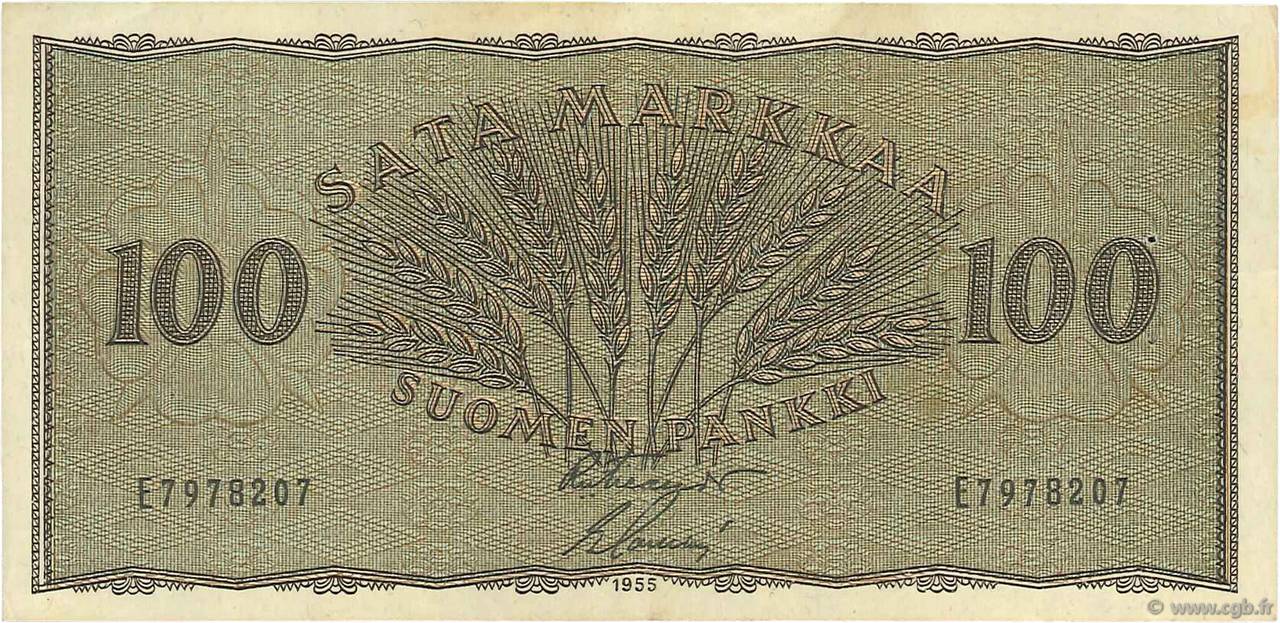 100 Markkaa FINLAND  1955 P.091a VF+