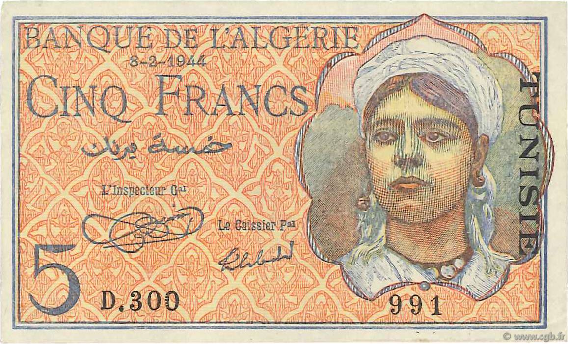 5 Francs TUNISIE  1944 P.15 SUP+