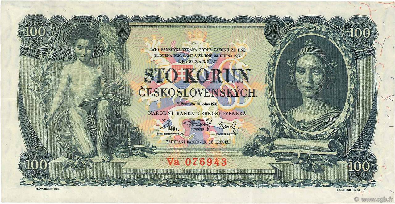 100 Korun CZECHOSLOVAKIA  1931 P.023a VF
