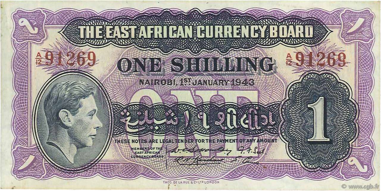 1 Shilling AFRICA DI L EST BRITANNICA   1943 P.27 q.SPL