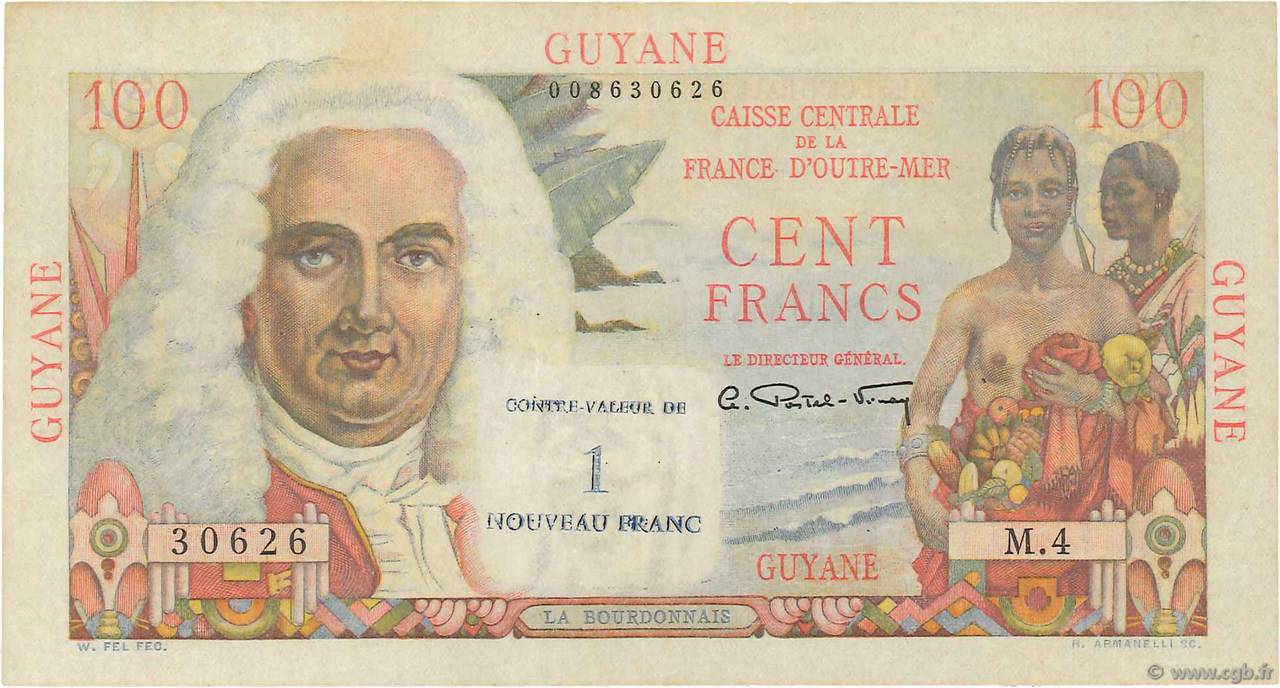 1 NF sur 100 Francs La Bourdonnais FRENCH GUIANA  1961 P.29 fVZ