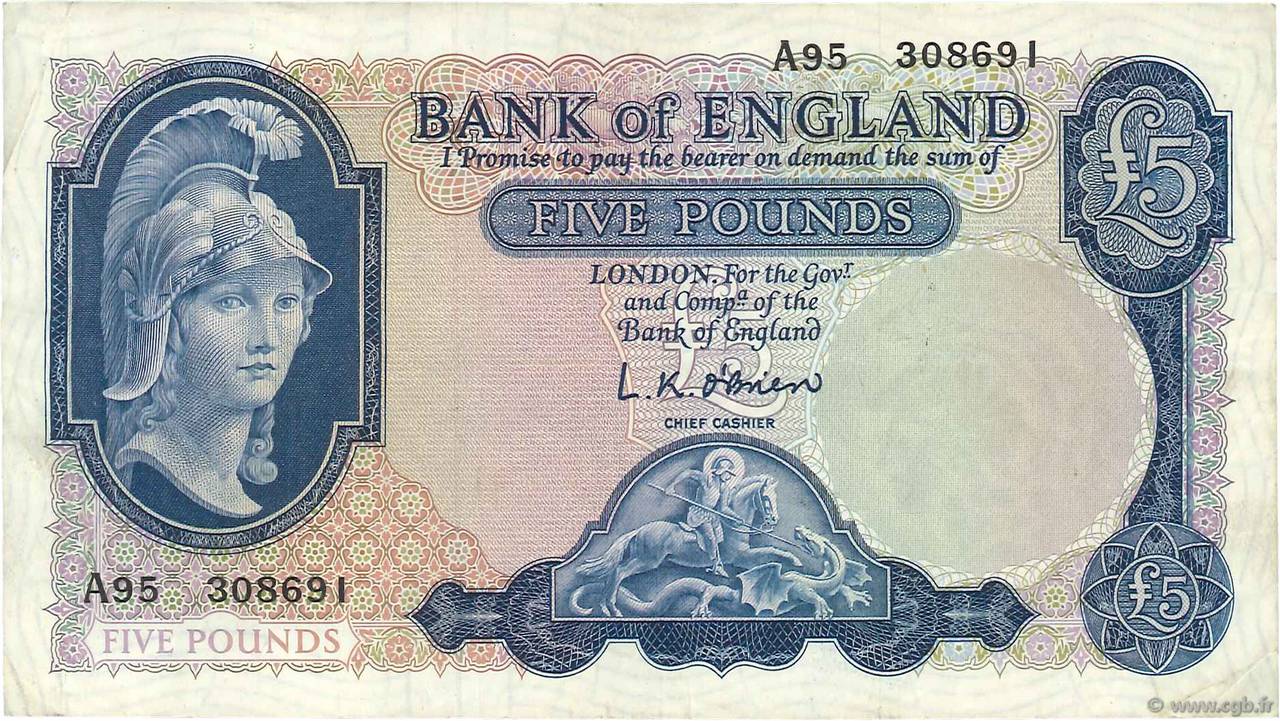 5 Pounds ENGLAND  1961 P.371 fSS