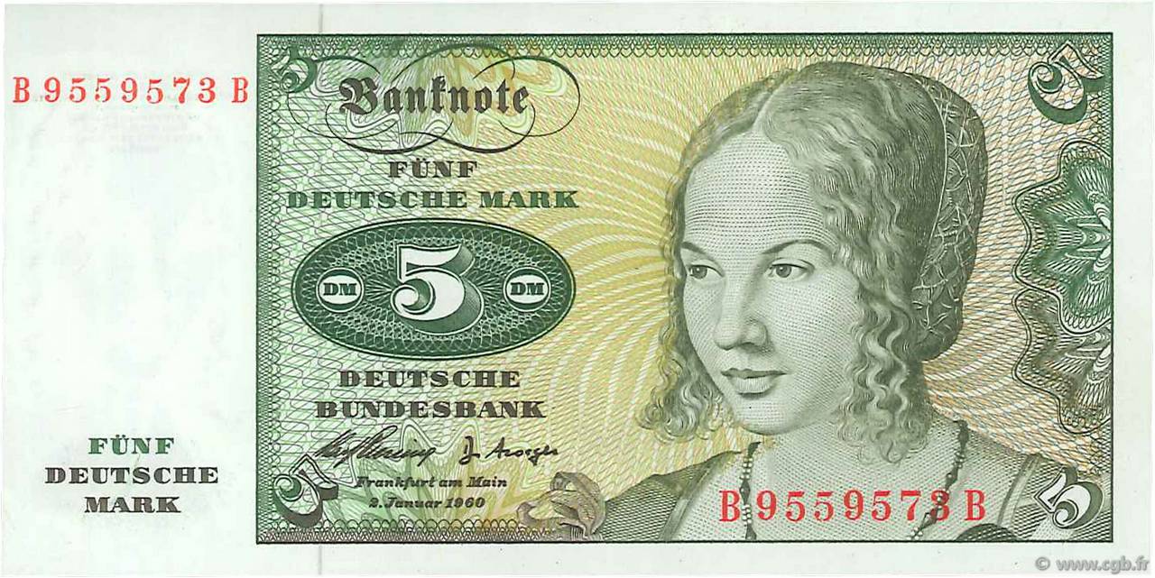 5 Deutsche Mark GERMAN FEDERAL REPUBLIC  1960 P.18a ST