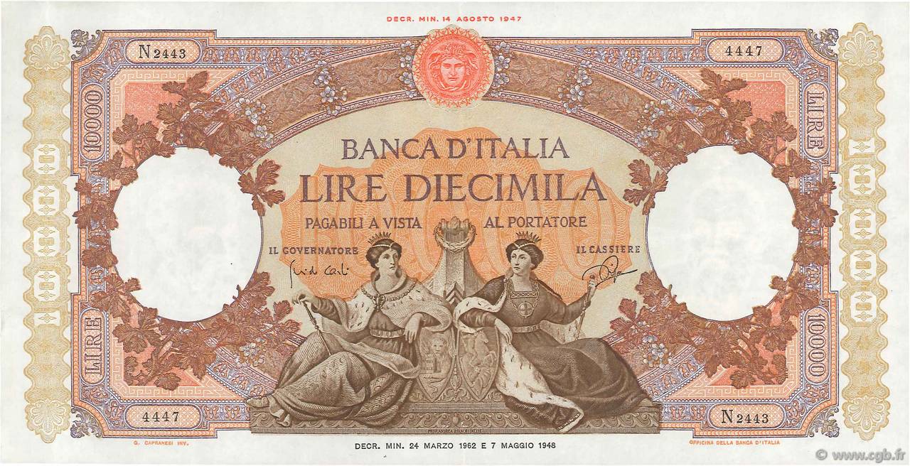 10000 Lire ITALIA  1962 P.089d SPL
