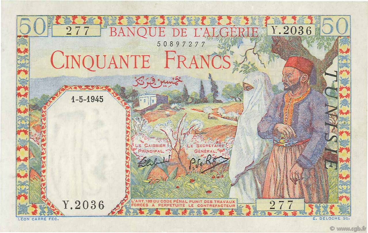 50 Francs TúNEZ  1945 P.12a EBC