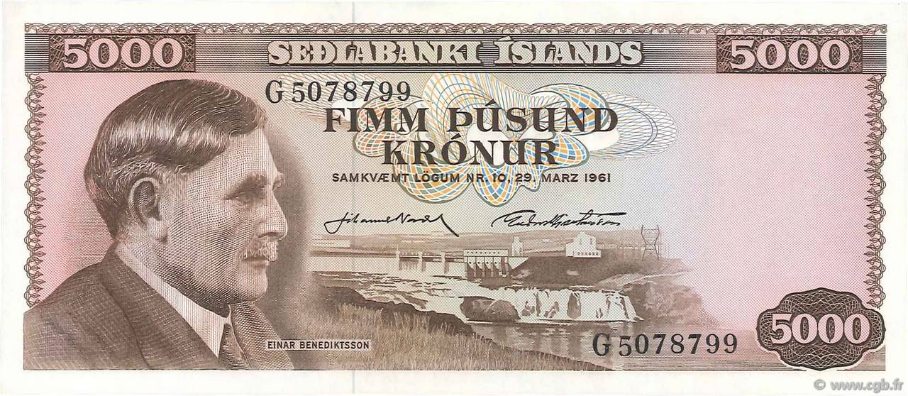 5000 Kronur ISLAND  1961 P.47a fST
