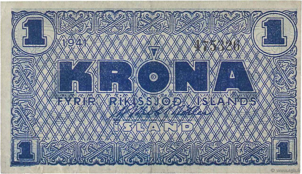 1 Krona ISLANDA  1941 P.22j SPL