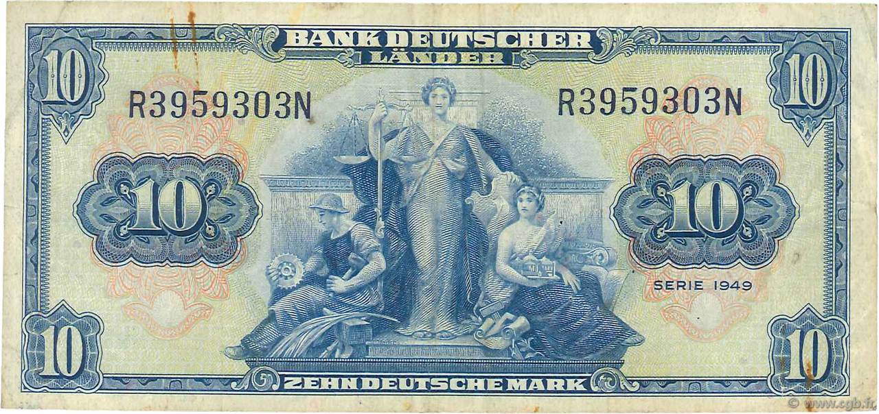 10 Deutsche Mark GERMAN FEDERAL REPUBLIC  1949 P.16a S