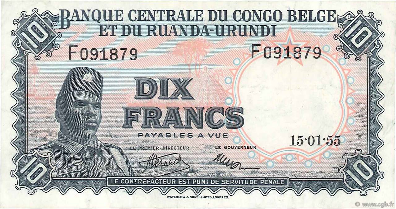 10 Francs CONGO BELGA  1955 P.30a SPL