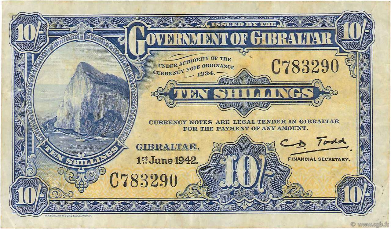 10 Shillings GIBRALTAR  1942 P.14b BC