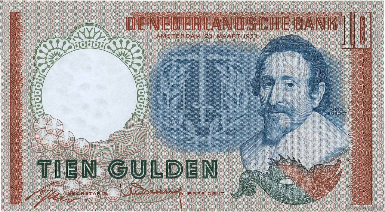 10 Gulden PAESI BASSI  1953 P.085 AU