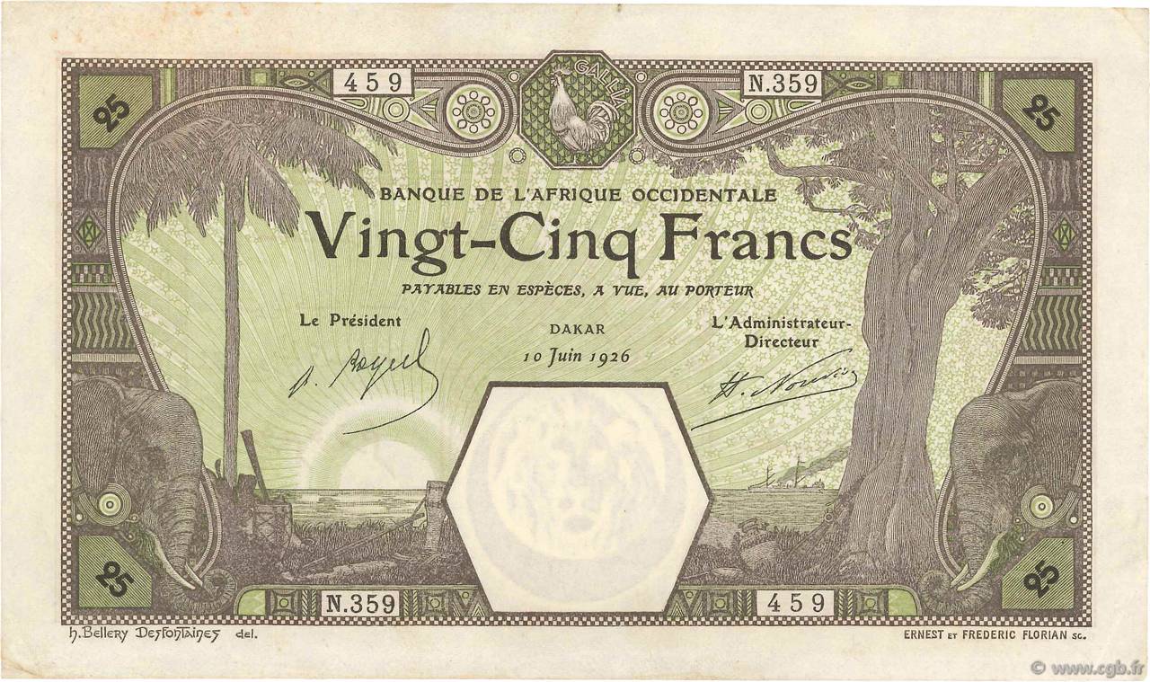 25 Francs DAKAR FRENCH WEST AFRICA Dakar 1926 P.07Bc EBC+