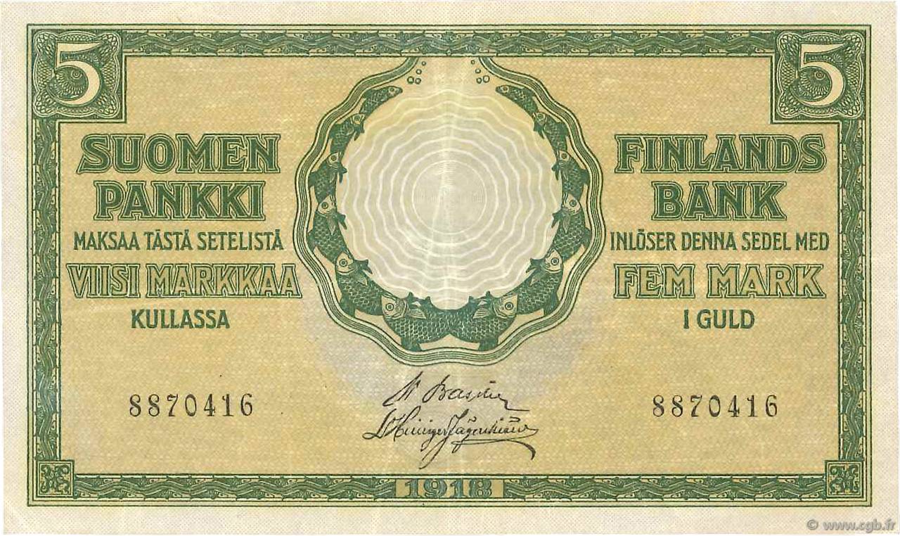 5 Markkaa FINLANDIA  1918 P.036 EBC