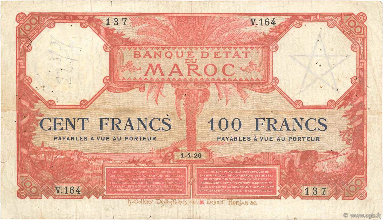 100 Francs MOROCCO  1926 P.14 F
