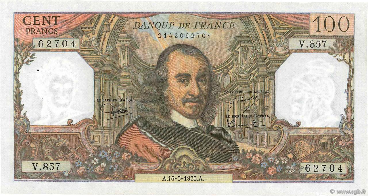 100 Francs CORNEILLE FRANCIA  1975 F.65.49 EBC
