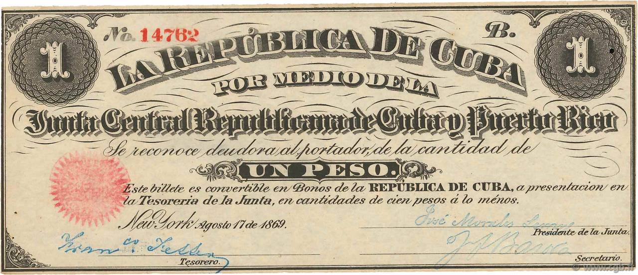 1 Peso CUBA  1869 P.061 EBC+