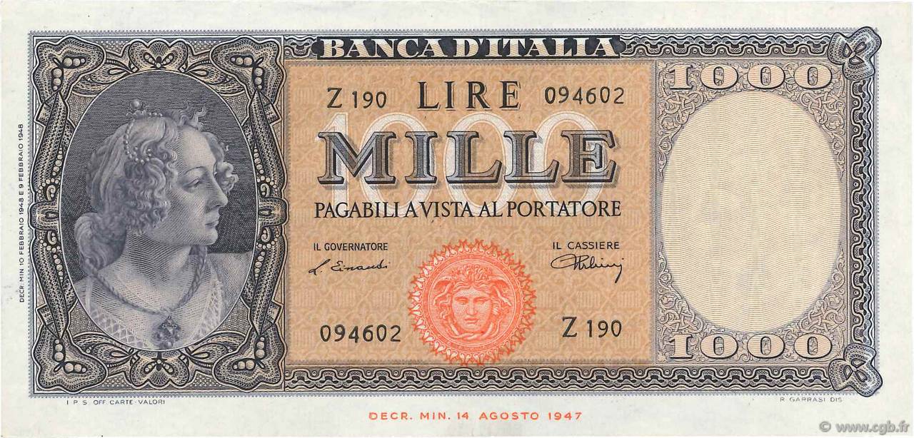 1000 Lire ITALIEN  1947 P.083 VZ