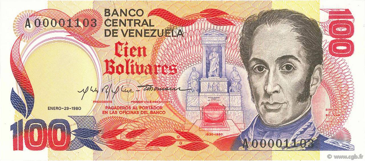 100 Bolivares VENEZUELA  1980 P.059a FDC