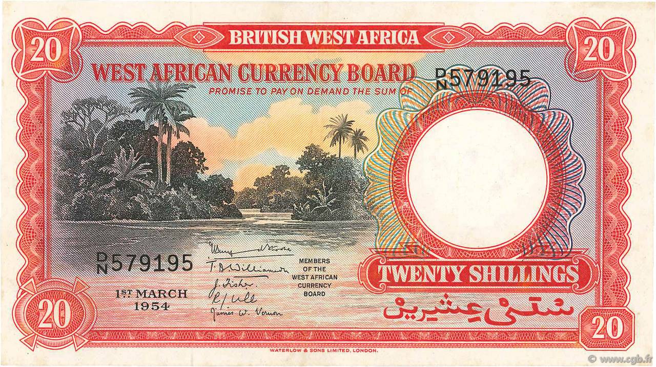 20 Shillings AFRICA DI L OVEST BRITANNICA  1954 P.10a q.AU