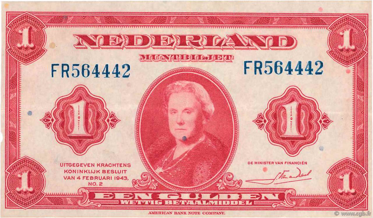 1 Gulden NIEDERLANDE  1943 P.064a fVZ