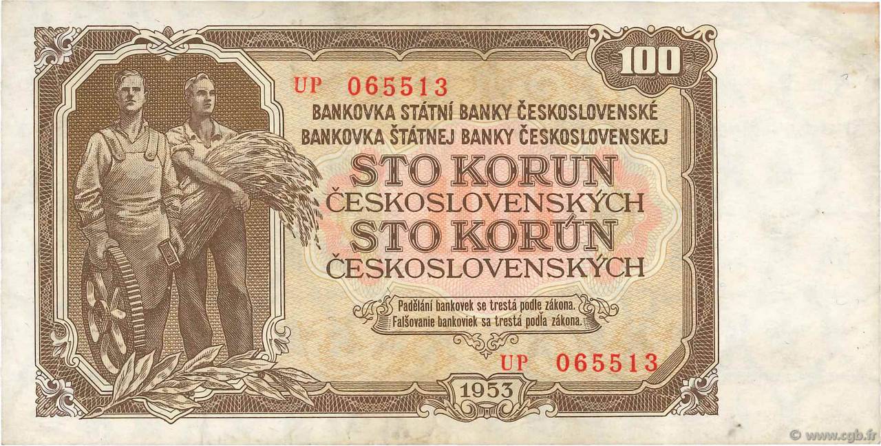 100 Korun TSCHECHOSLOWAKEI  1953 P.086b SS