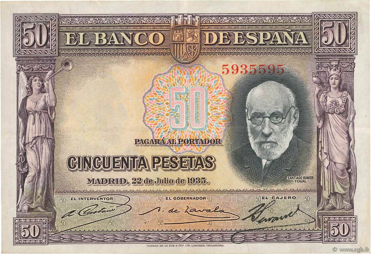 50 Pesetas SPAIN  1935 P.088 VF+