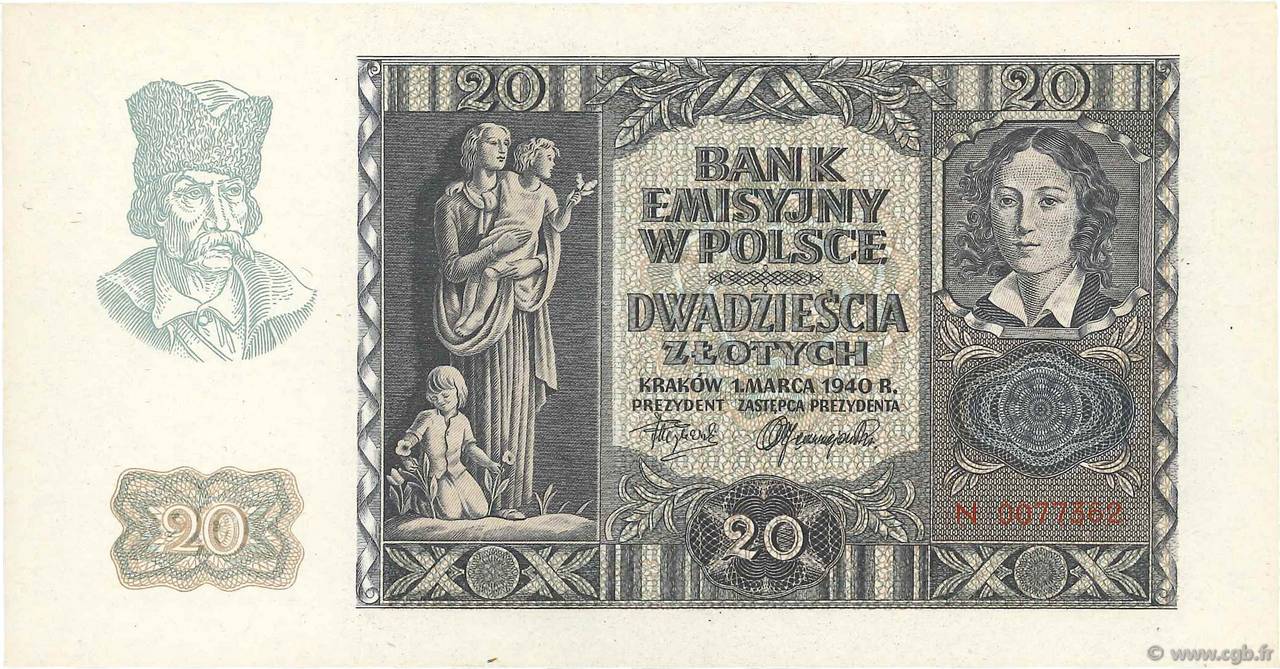 20 Zlotych POLAND  1940 P.095 UNC