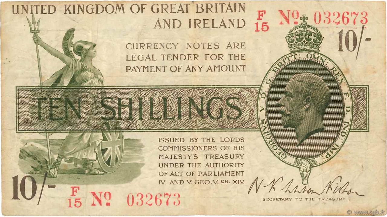 10 Shillings ENGLAND  1919 P.356 F+