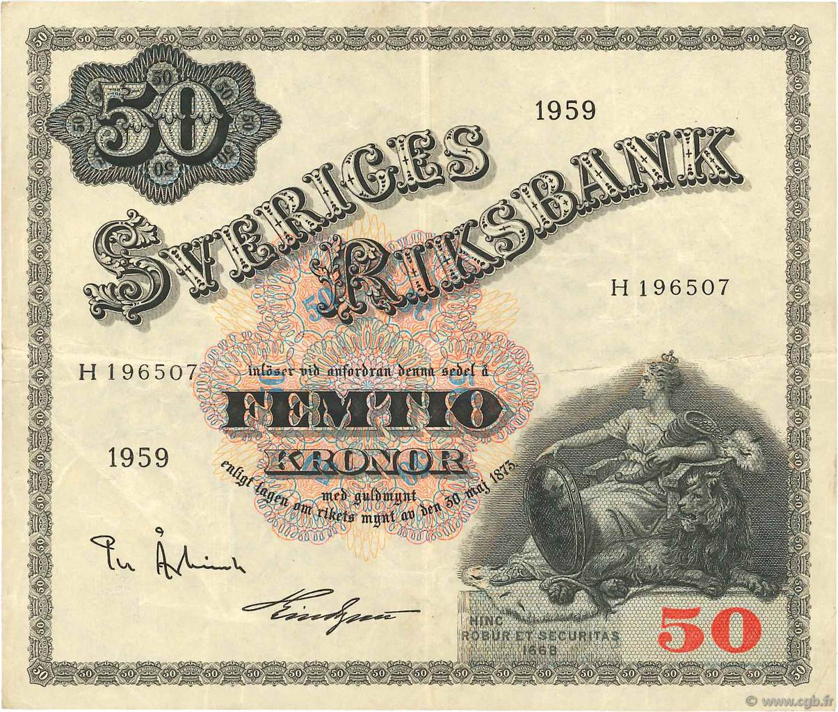 50 Kronor SUÈDE  1959 P.47a VF