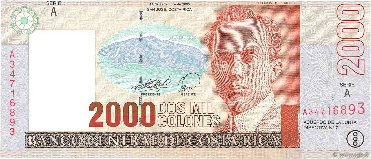 2000 Colones COSTA RICA  2005 P.265e UNC