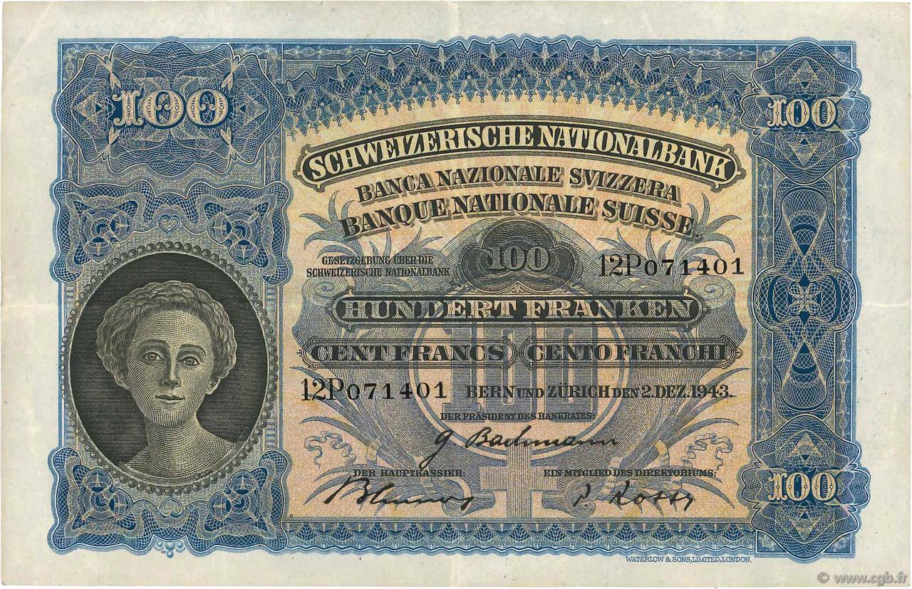 100 Francs SUISSE  1943 P.35q VF+