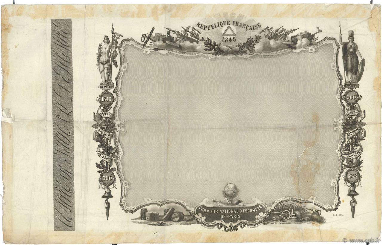 500 Francs Épreuve FRANCE Regionalismus und verschiedenen Paris 1848  S